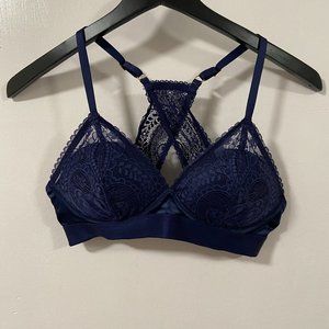 Aerie Real Power Navy Blue Wireless Balconette Padded Lace Bra